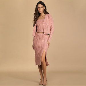 Lulus Rose Pink Cable Knit Three-Piece Sweater Dress